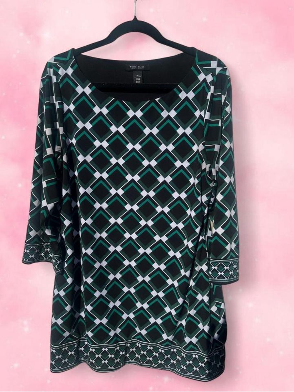 White House Black Market Green Black & White Geometric Tunic - Picture 4 of 4